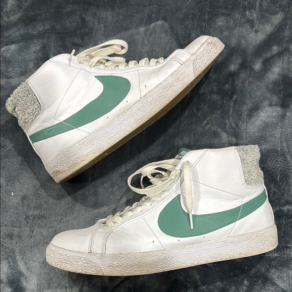 Nike White and Green High-Top Sneakers